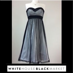 WHBM Sweetheart Strapless Dress Black Mesh Overlay